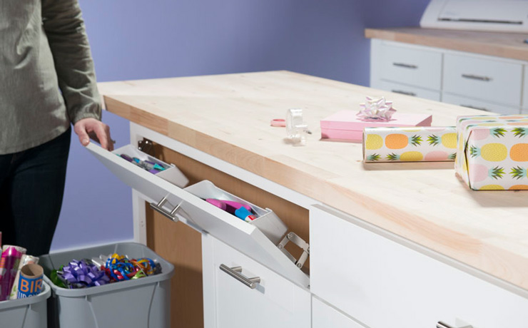 A sink front tray from Simply Put is handy for storing markers, pencils, scissors and more