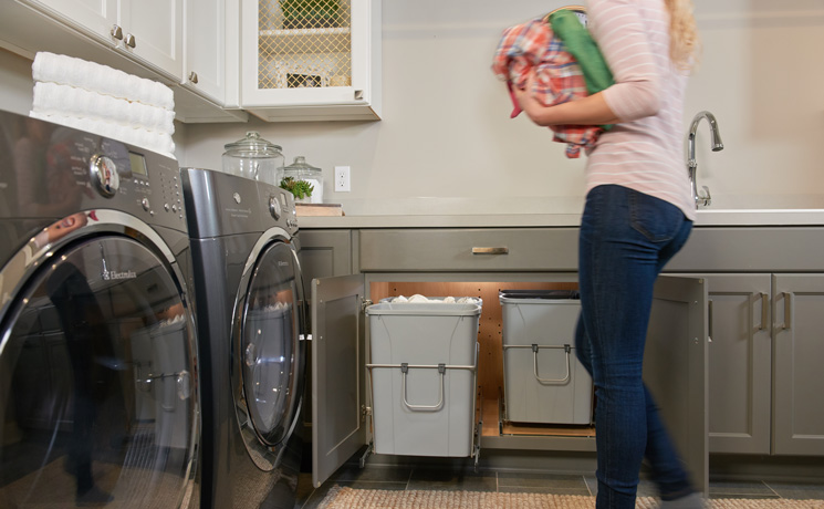 Trash cans in the laundry room are perfect for sorting clothes